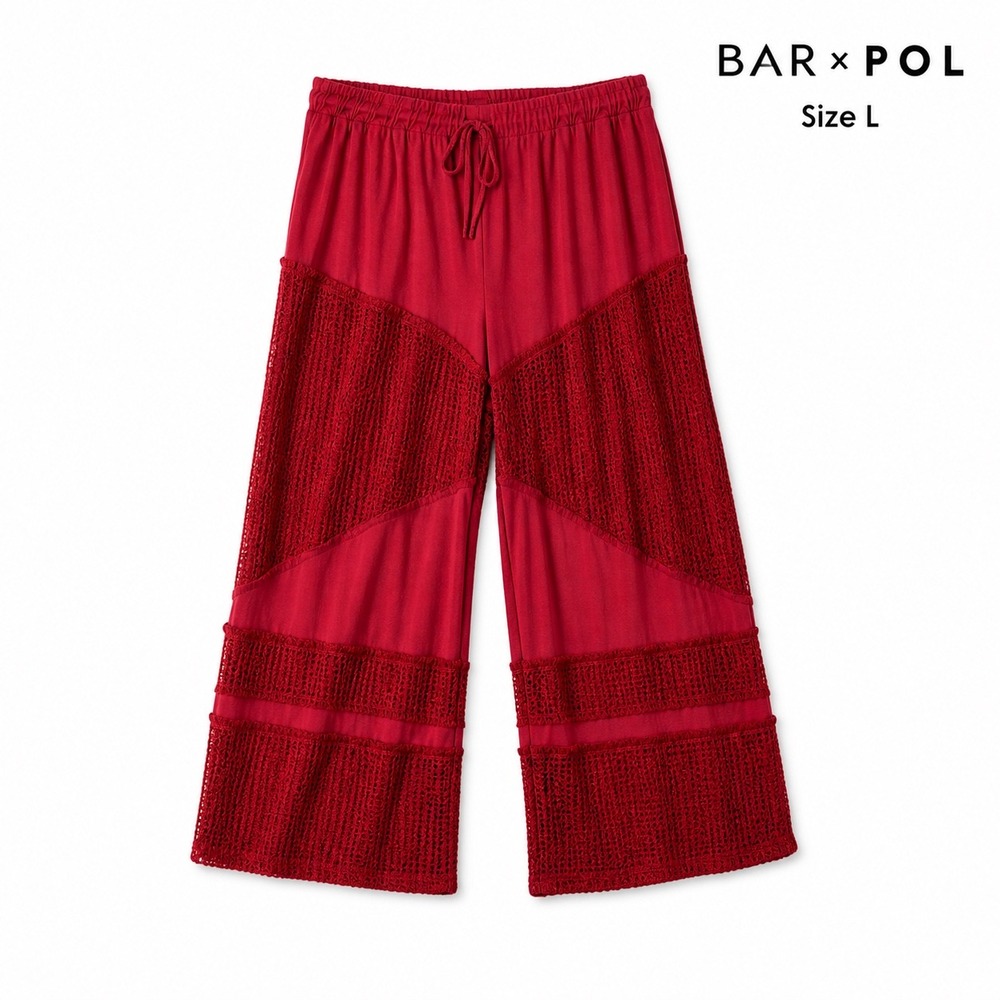 BAR x POL Red Crochet Wide Leg Pants Boho Festival Beach Gauze Size L